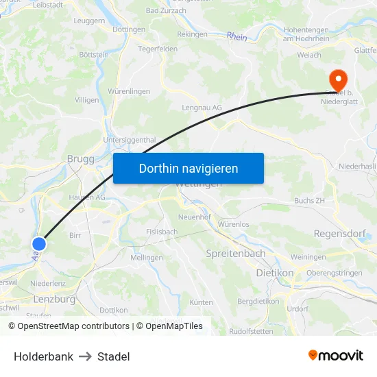 Holderbank to Stadel map