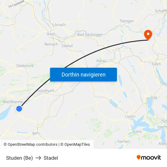 Studen (Be) to Stadel map