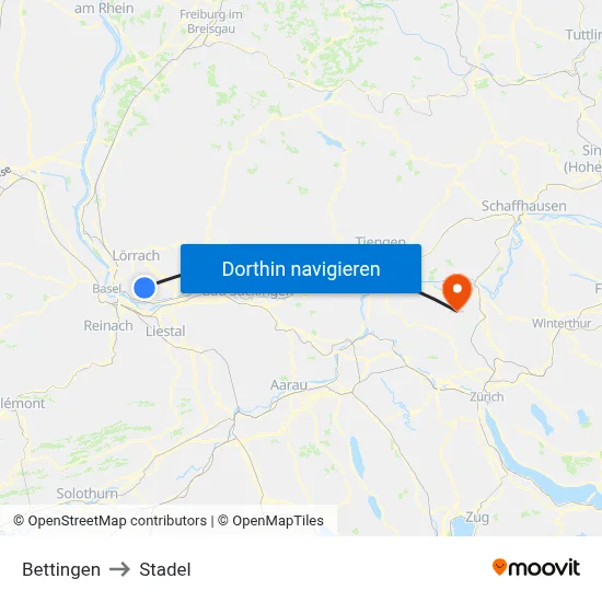 Bettingen to Stadel map
