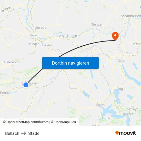 Bellach to Stadel map