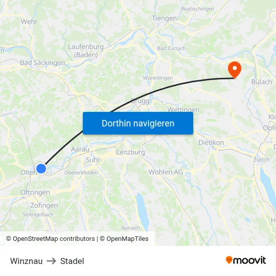 Winznau to Stadel map