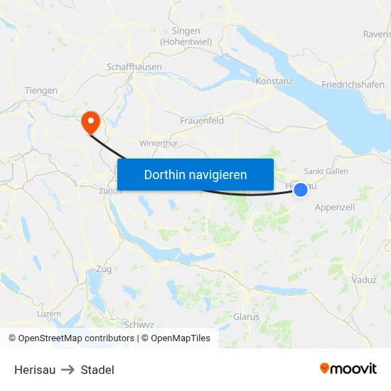 Herisau to Stadel map