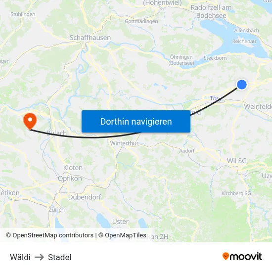 Wäldi to Stadel map