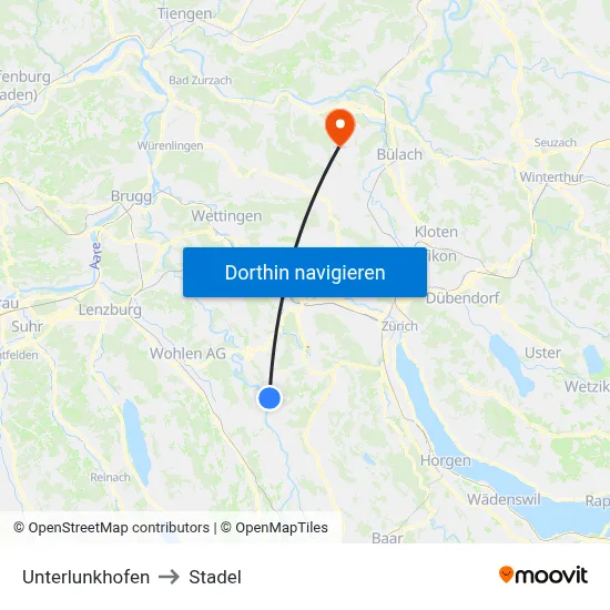 Unterlunkhofen to Stadel map
