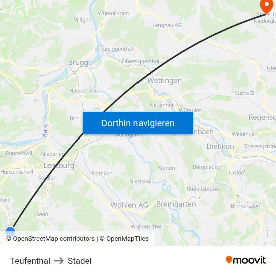 Teufenthal to Stadel map