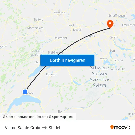 Villars-Sainte-Croix to Stadel map