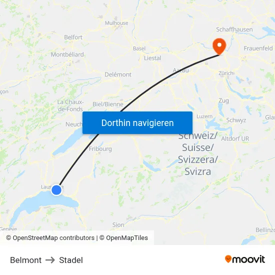 Belmont to Stadel map
