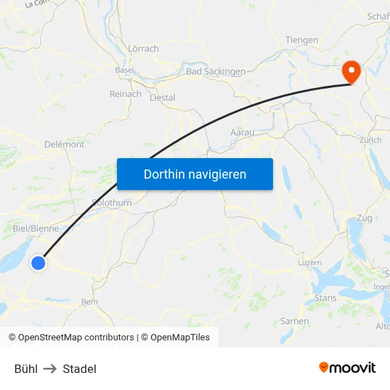 Bühl to Stadel map