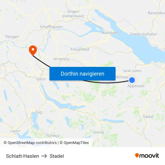 Schlatt-Haslen to Stadel map