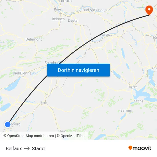 Belfaux to Stadel map