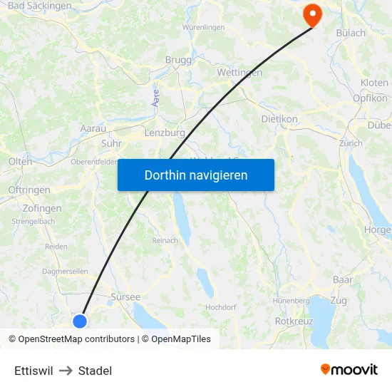 Ettiswil to Stadel map