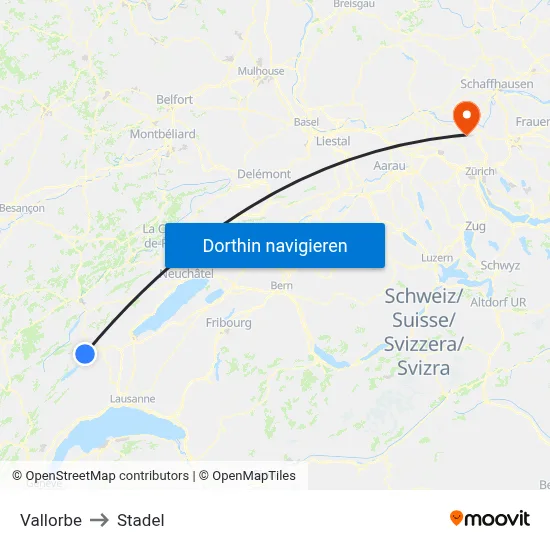 Vallorbe to Stadel map