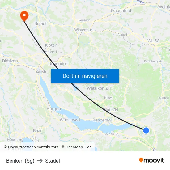 Benken (Sg) to Stadel map