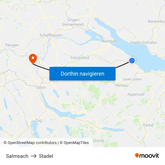 Salmsach to Stadel map