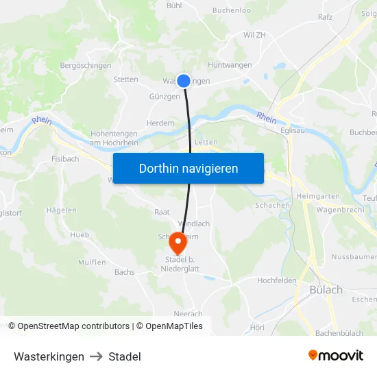 Wasterkingen to Stadel map