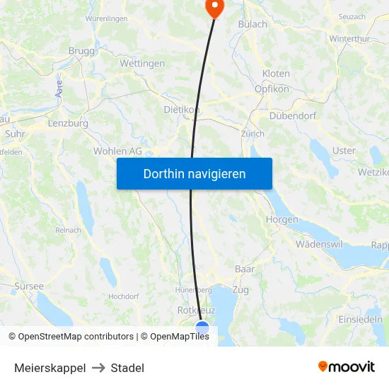 Meierskappel to Stadel map