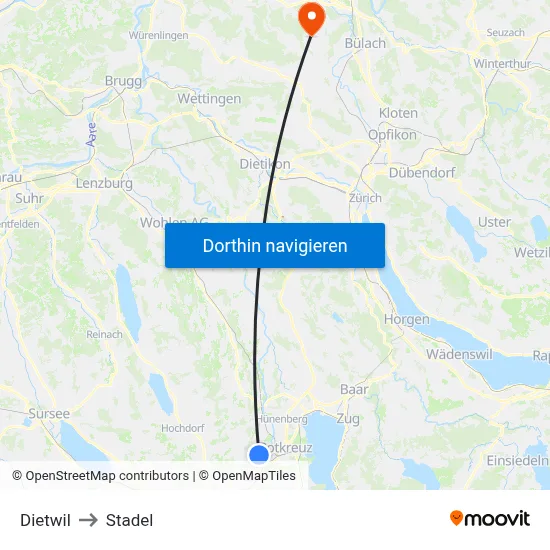 Dietwil to Stadel map