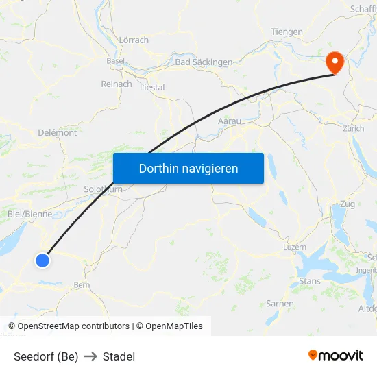 Seedorf (Be) to Stadel map