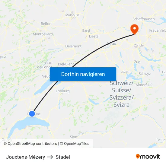 Jouxtens-Mézery to Stadel map