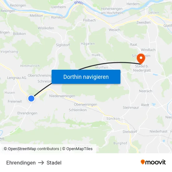Ehrendingen to Stadel map