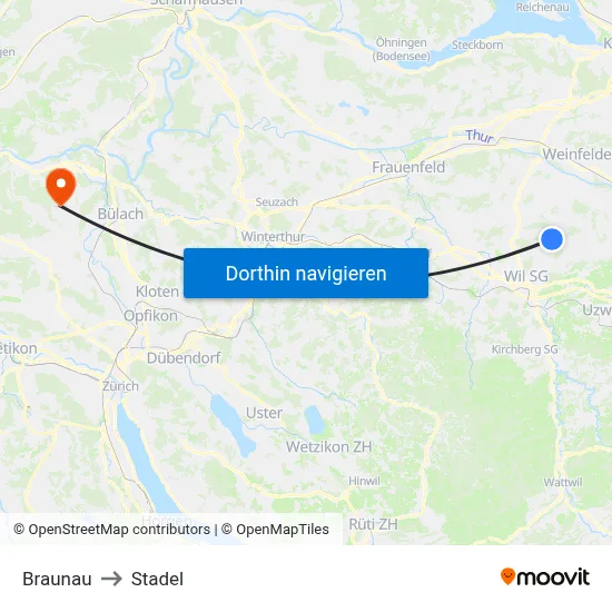Braunau to Stadel map