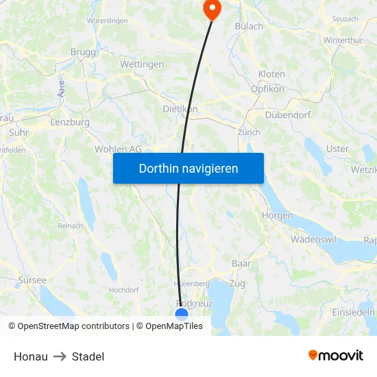 Honau to Stadel map