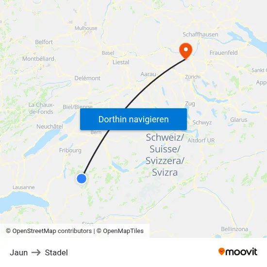Jaun to Stadel map