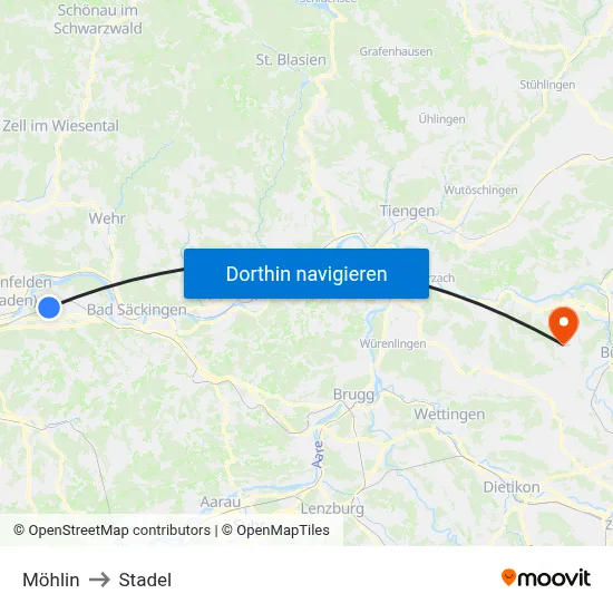 Möhlin to Stadel map