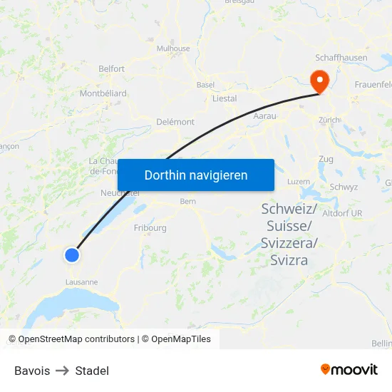 Bavois to Stadel map
