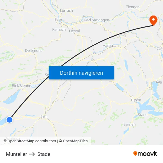 Muntelier to Stadel map