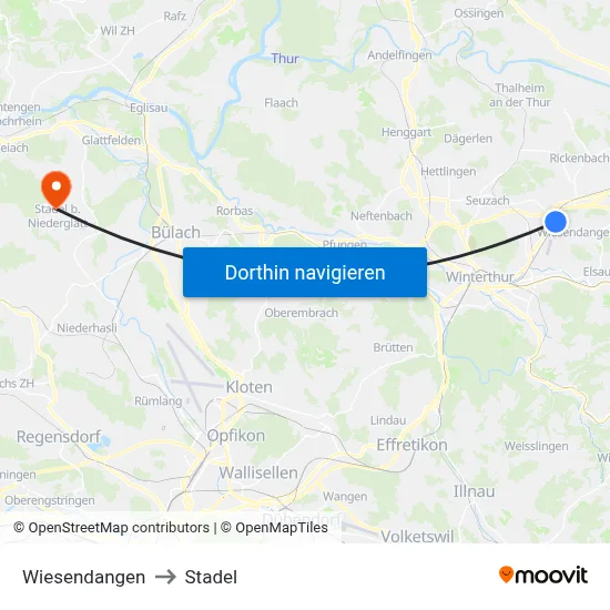 Wiesendangen to Stadel map