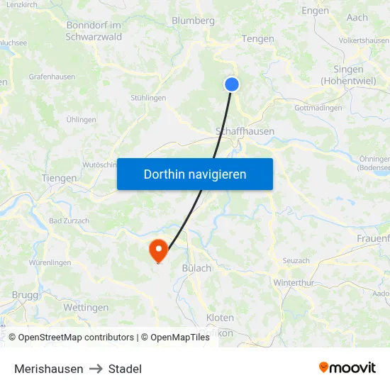 Merishausen to Stadel map
