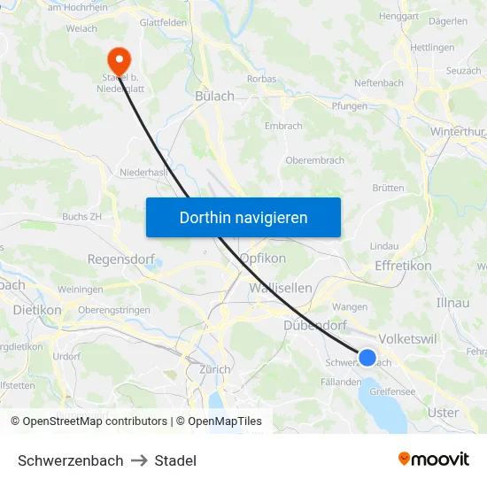 Schwerzenbach to Stadel map