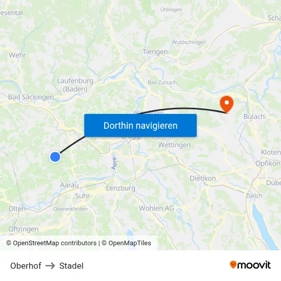 Oberhof to Stadel map