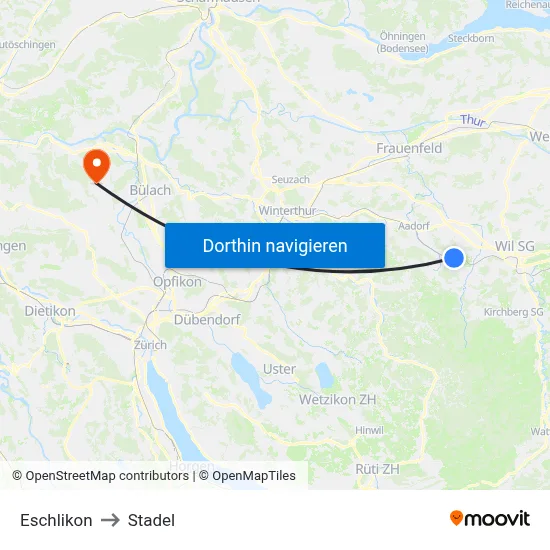 Eschlikon to Stadel map