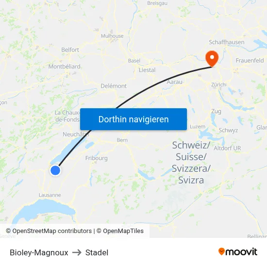 Bioley-Magnoux to Stadel map