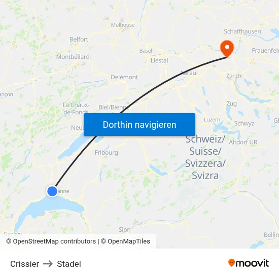 Crissier to Stadel map