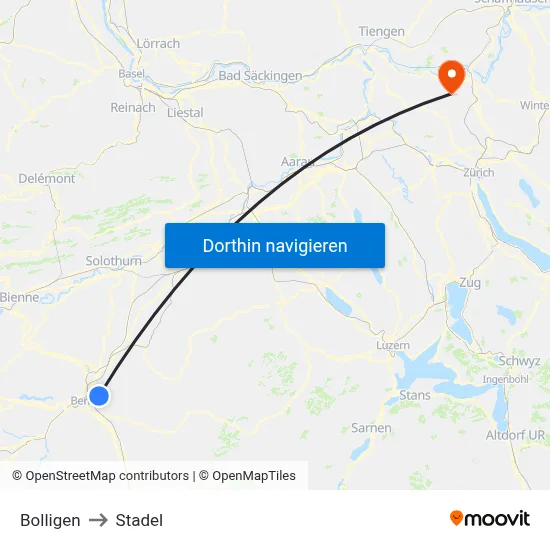 Bolligen to Stadel map