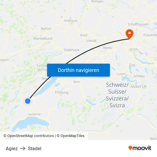 Agiez to Stadel map