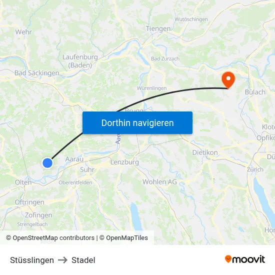 Stüsslingen to Stadel map