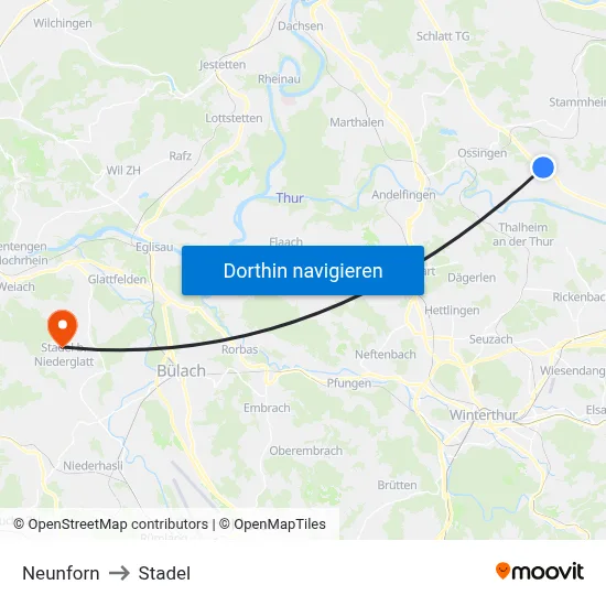 Neunforn to Stadel map