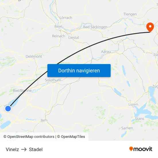 Vinelz to Stadel map