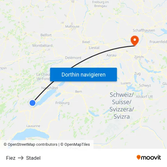 Fiez to Stadel map