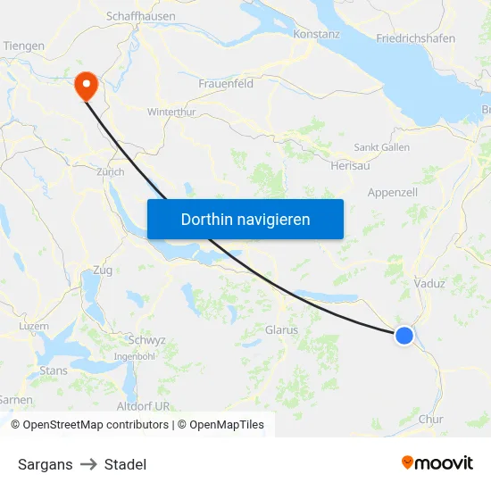 Sargans to Stadel map