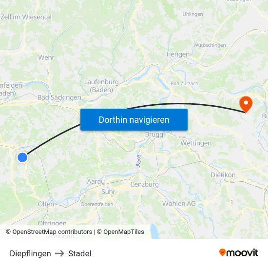 Diepflingen to Stadel map