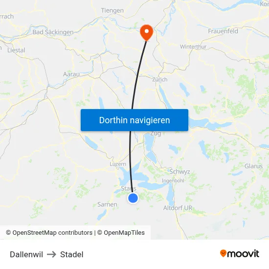 Dallenwil to Stadel map