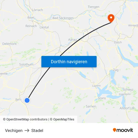Vechigen to Stadel map