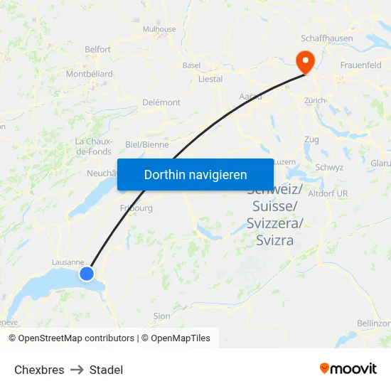 Chexbres to Stadel map