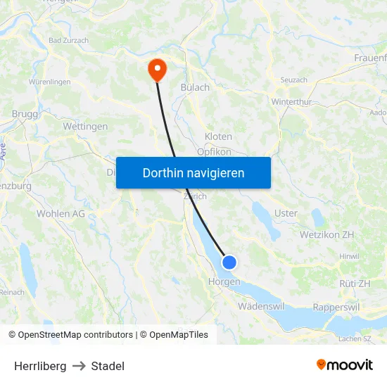 Herrliberg to Stadel map