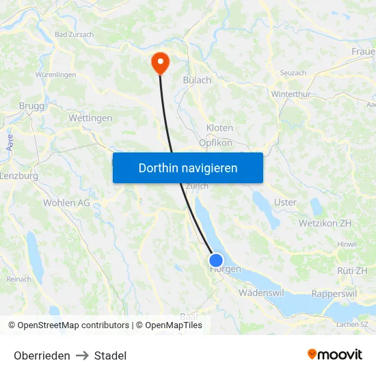 Oberrieden to Stadel map